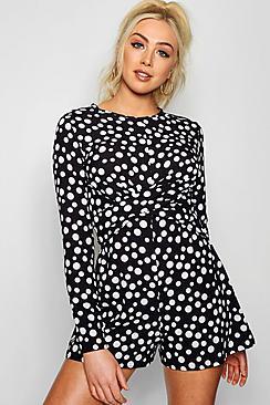 Boohoo Twist Front Polkadot Playsuit