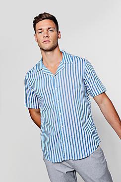 Boohoo Lightweight Stripe Revere Short Sleeve Shirt