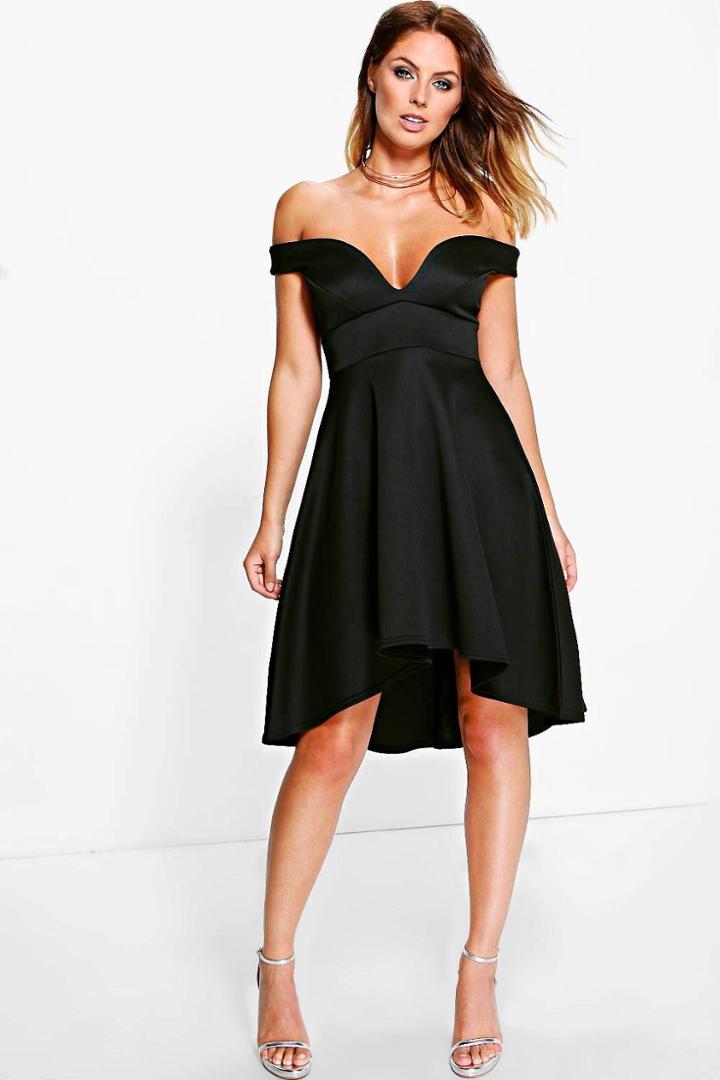 Boohoo Oana Off Shoulder Sweetheart Skater Dress Black