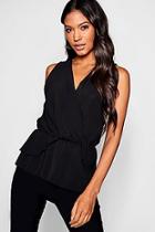 Boohoo Twist Front Woven Blouse