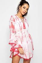 Boohoo Anya Tie Dye Pom Pom Beach Dress