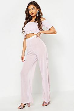 Boohoo Glitter High Waist Wide Leg Trouser