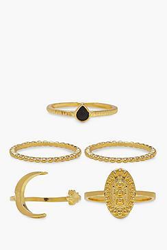 Boohoo Moon Star & Sovereign Ring Pack