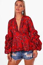 Boohoo Plus Linda Floral Ruched Sleeve Smock Top