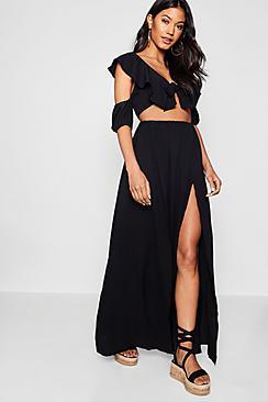 Boohoo Knot Front Double Split Maxi Dress