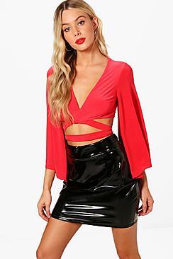 Boohoo Emery Kimono Sleeve Tie Sleeve Front Crop