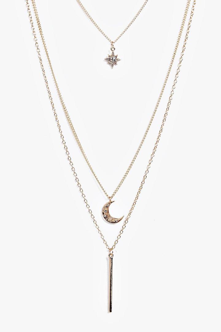 Boohoo Erin Skinny Pendant Necklace Pack Gold