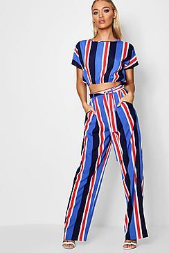 Boohoo Sara Stripe Woven Wide Leg Trouser Co-ord