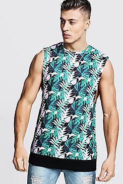 Boohoo Tropical Print Dropped Arm Hole Tank