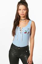 Boohoo Tia Textured Lace Up Badge Vest