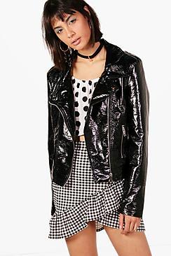 Boohoo Phoebe Crinkle Finish Biker Jacket