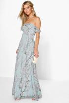 Boohoo Jessica Floral Off The Shoulder Maxi Dress Mint