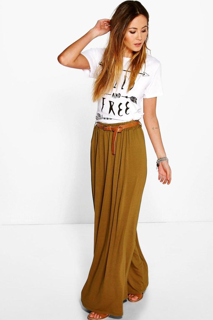 Boohoo Vivian Jersey Belted Maxi Skirt Olive