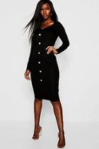 Boohoo Gold Button Knitted Long Sleeved Midi Dress