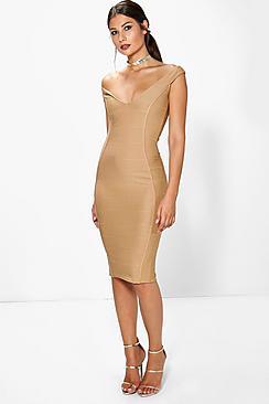 Boohoo Hayley Bandage Sweetheart Off The Shoulder Midi Dress