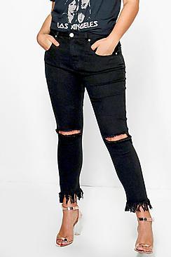 Boohoo Plus Nancy Rip Knee Fray Hem Skinny Jean