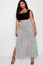 Boohoo Plus Lottie Stripe Ring Pull Wide Leg Trouser