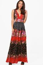 Boohoo Tall Sofie Mixed Print Woven Maxi Dress Multi
