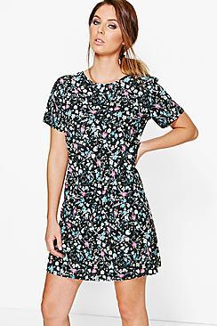 Boohoo Aiyana Floral Printed Woven Shift Dress