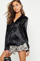 Boohoo Textured Hammered Satin Revere Button Shirt