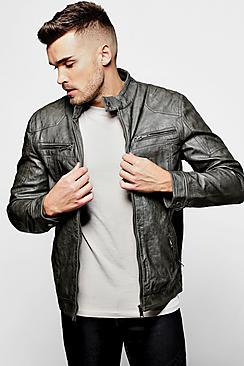 Boohoo Grandad Collar Multi Zip Pu Biker Jacket