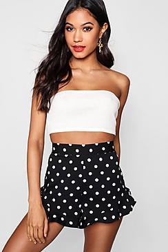 Boohoo Tanya Polka Dot Ruffle Hem Runner Shorts