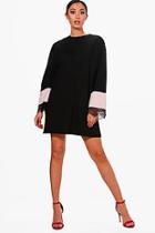 Boohoo Gwen Fur Trim Lace Detail Sweat Dress