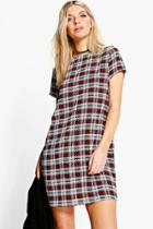 Boohoo Cally Check Cap Sleeved Shift Dress Red