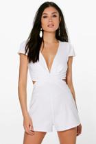Boohoo Petite Cerys Twist Front Cut Out Back Playsuit Ivory