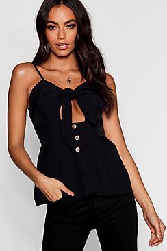 Boohoo Peplum Button Tie Front Cami