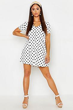 Boohoo Spot V Neck Swing Dress
