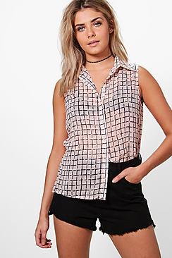 Boohoo Lorna Cage Print Sleeveless Shirt