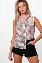 Boohoo Lorna Cage Print Sleeveless Shirt