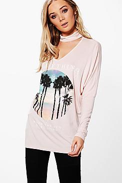 Boohoo Emily Oversized Choker Printed Tee