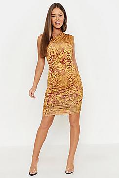 Boohoo Petite Animal Print One Shoulder Bodycon Dress