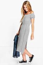 Boohoo Aimee Stripe Off The Shoulder Tie Midi Dress