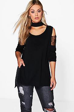 Boohoo Plus Chrissie Lace Open Shoulder Jumper