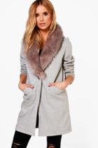 Boohoo Alana Wool Look Faux Fur Collar Coat Grey
