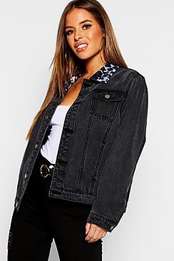 Boohoo Petite Animal Print Collar Oversized Jacket