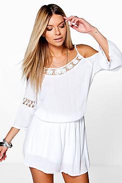 Boohoo Mia Crochet Detail Playsuit