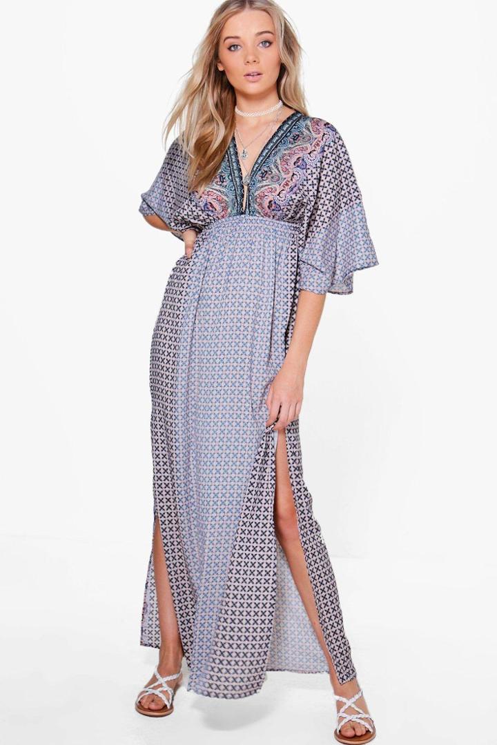 Boohoo Rhiannon Kimono Printed Maxi Dress Multi
