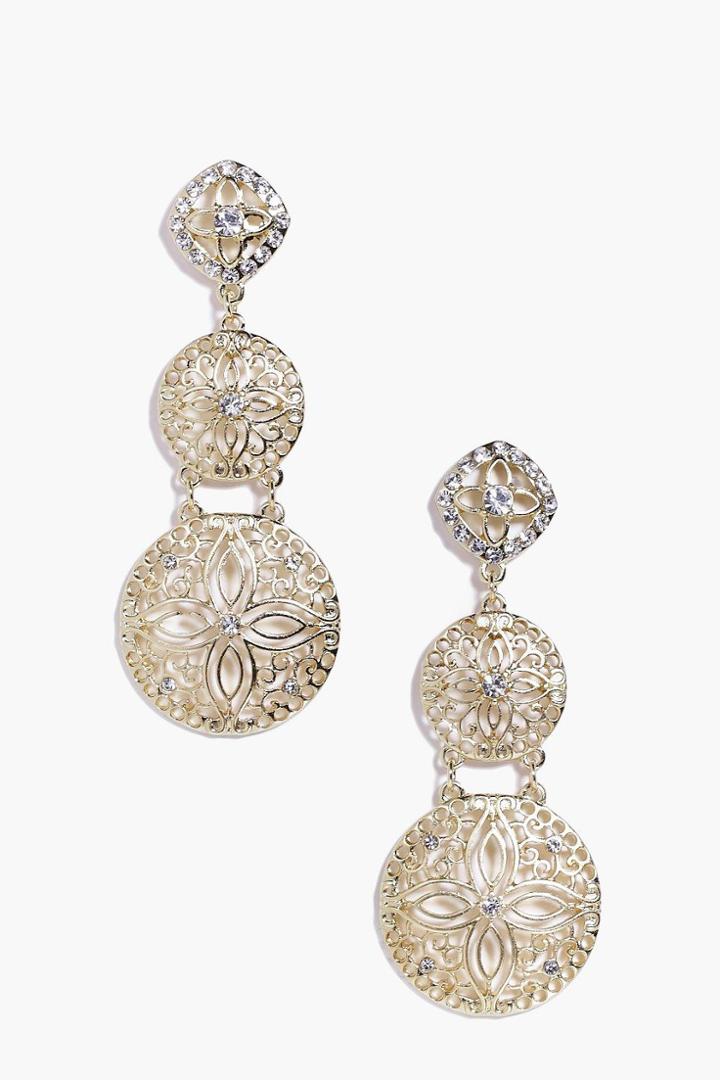 Boohoo Georgia Filigree Tie Diamante Earrings Gold