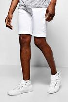 Boohoo Skinny Fit White Denim Shorts In Mid Length