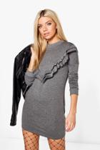 Boohoo Rita Ruffle Detail Sweat Dress Grey