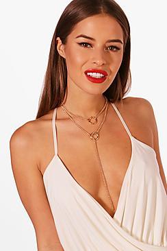 Boohoo Jemima Layered Circle Plunge Necklace