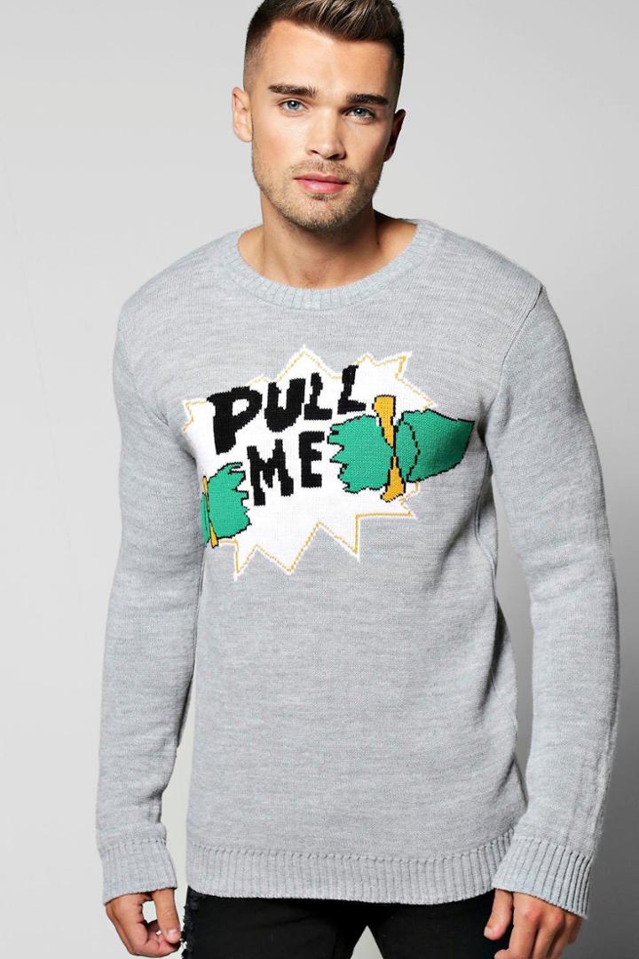 Boohoo Pull Me Christmas Jumper Grey