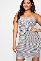 Boohoo Plus Katy Knot Front Stripe Ribbed Midi Dress