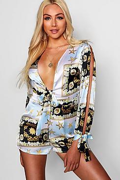 Boohoo Split Sleeve Playsuit