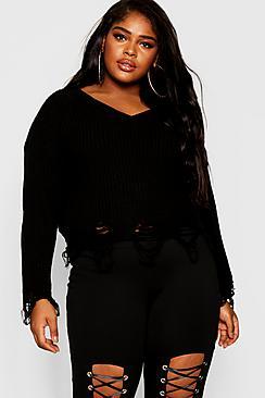 Boohoo Plus Slouchy Raw Hem Jumper