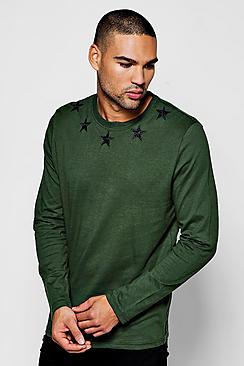 Boohoo Long Sleeve Star Embroidered T-shirt